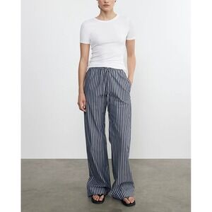 ENZA COSTA Poplin Resort Pants Women XS Navy White Stripe Quiet Luxury Casual